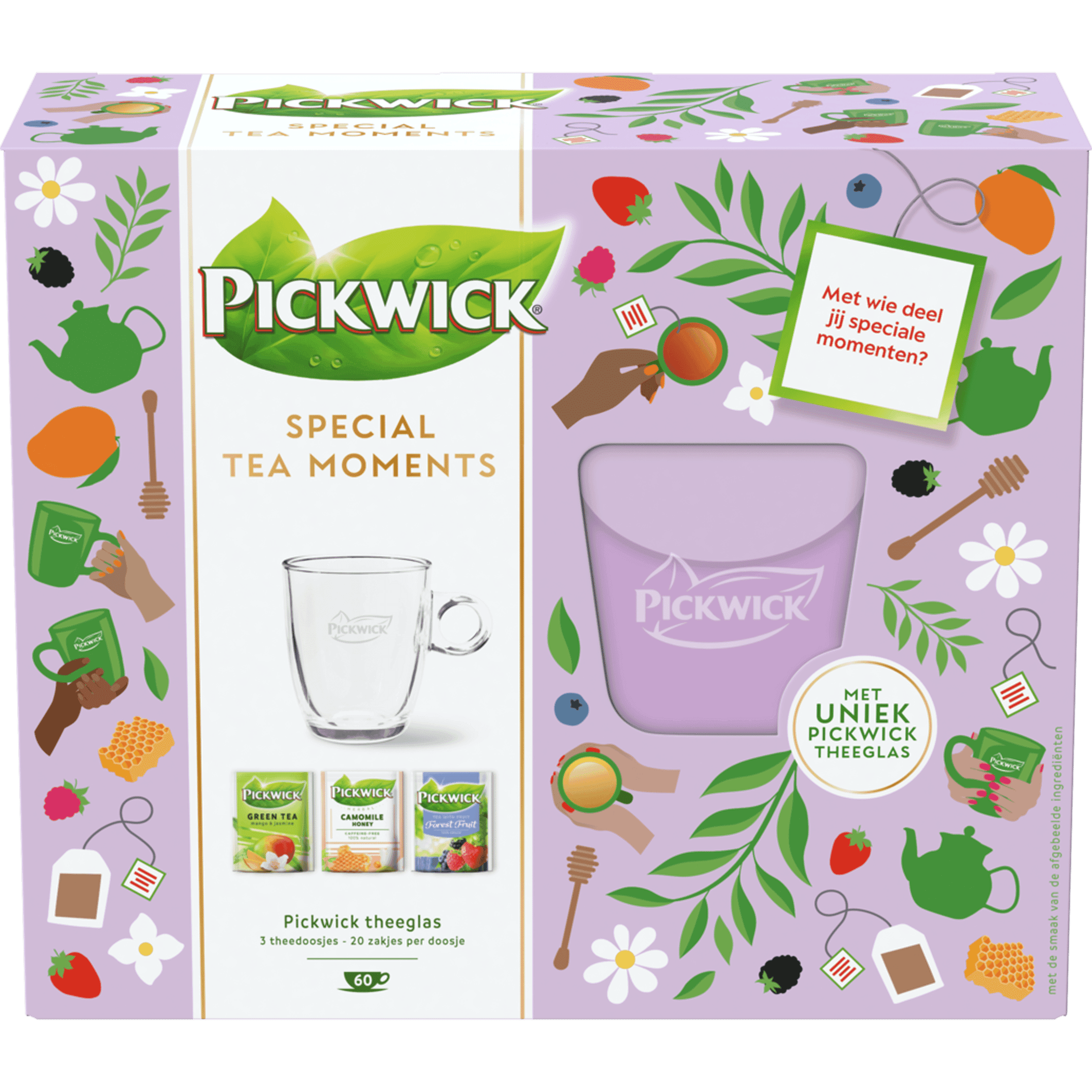 Pickwick Giftpack 3 thee + glas 2026
