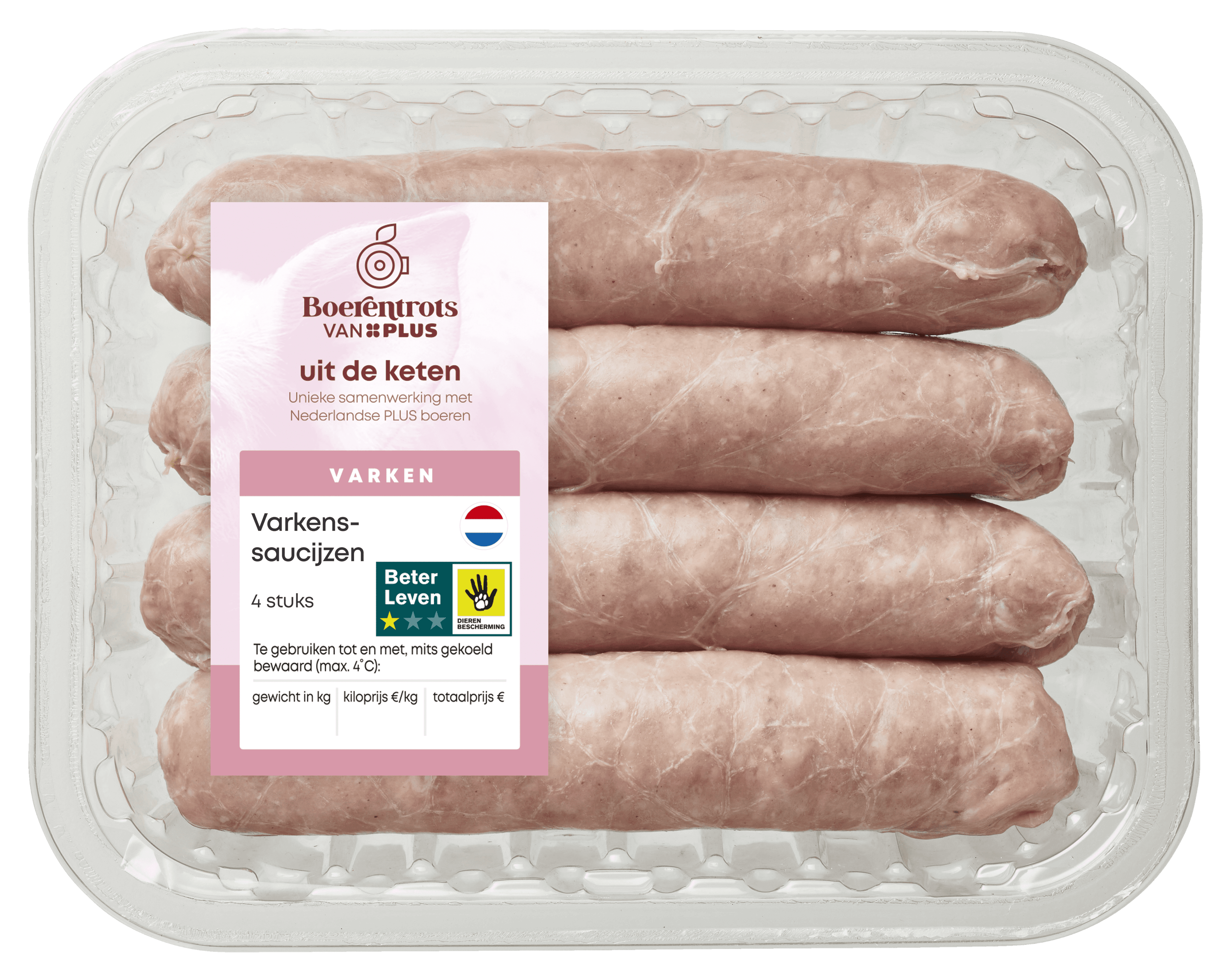 PLUS Boerentrots Varkenssaucijzen 4 st