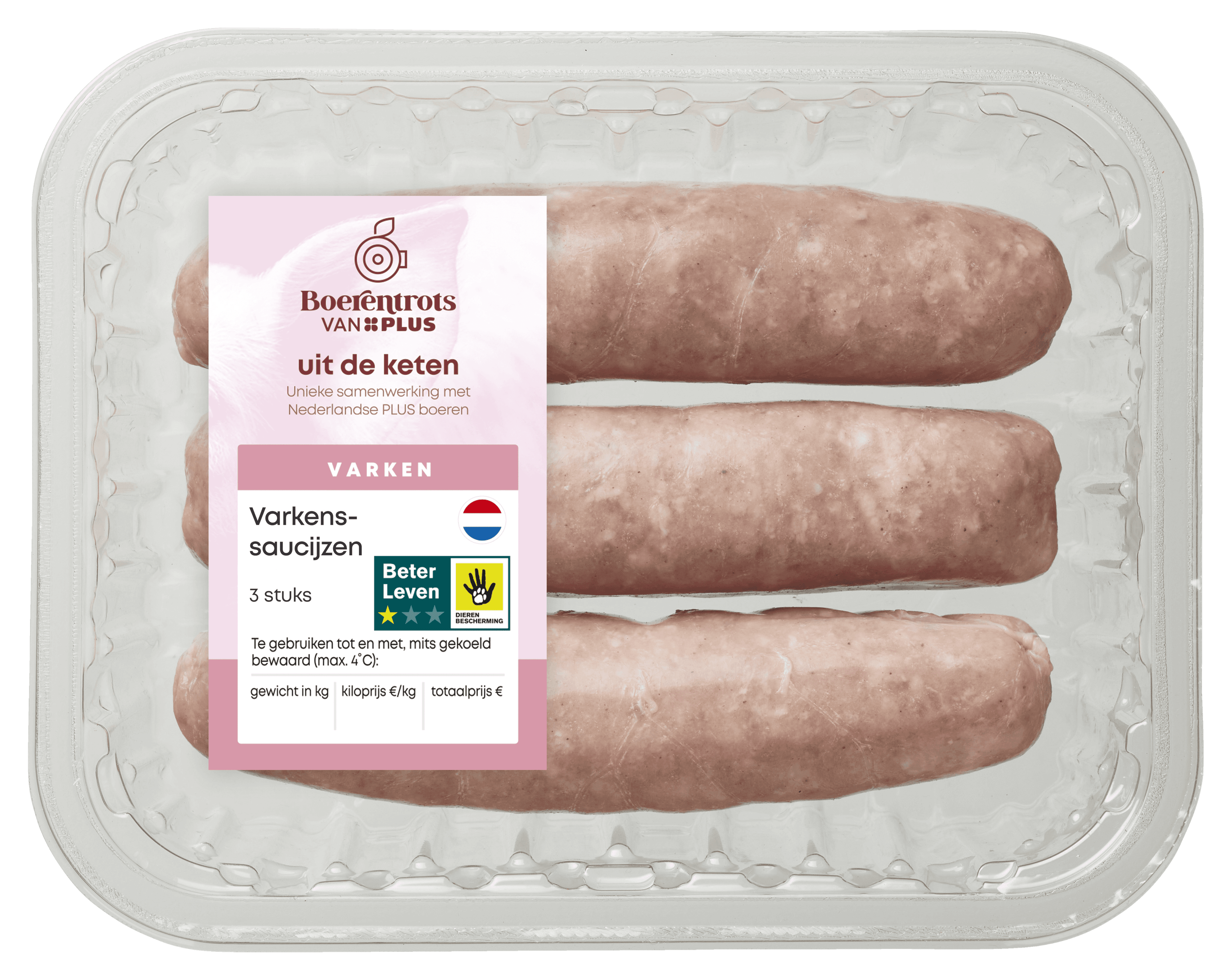 PLUS Boerentrots Varkenssaucijzen 3 st