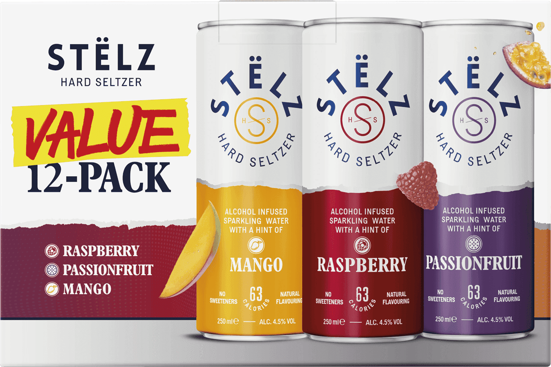 Stëlz Seltzer Raspberry/Passionfruit/Mango