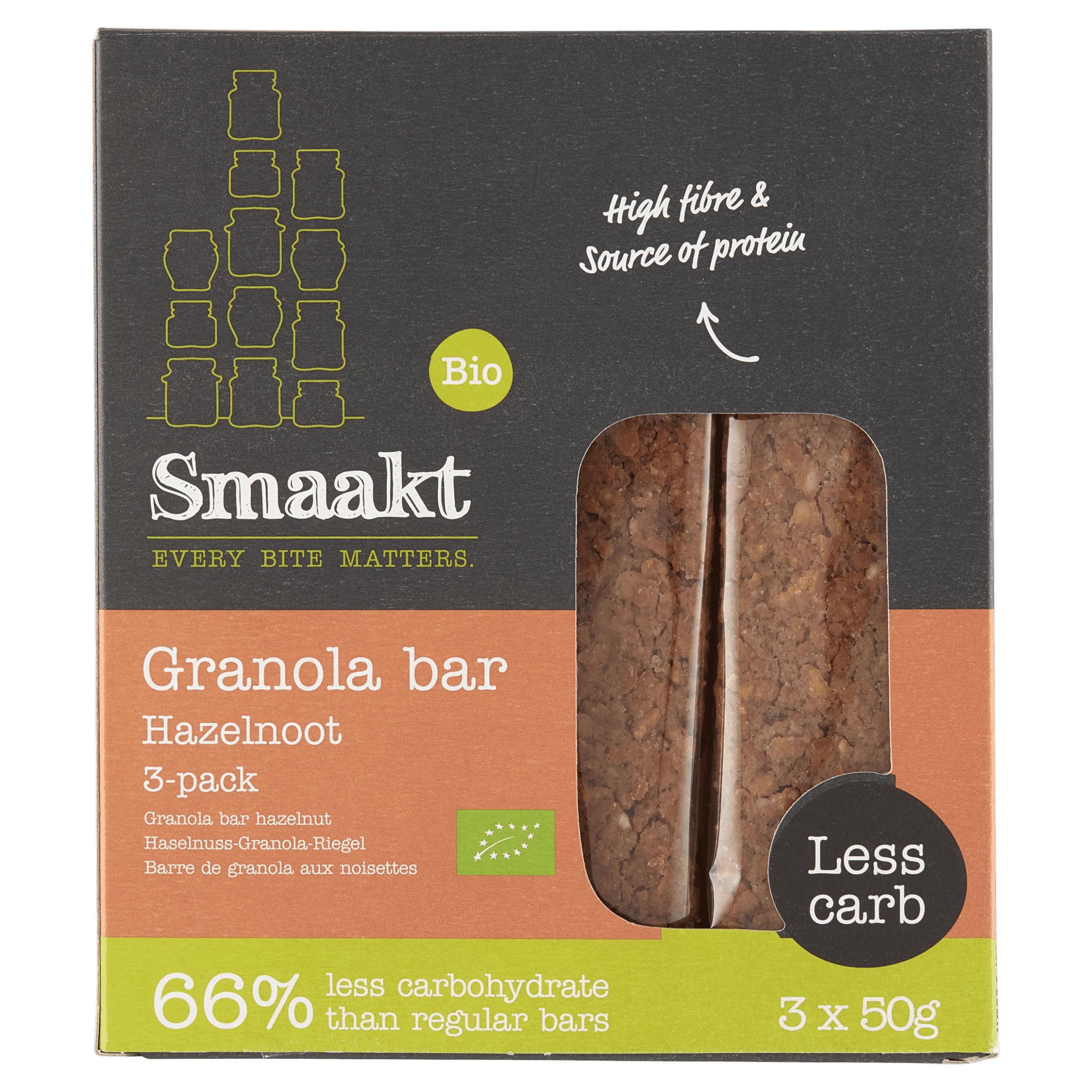 Smaakt Less Carb Bar Hazelnoot Speciaal bio