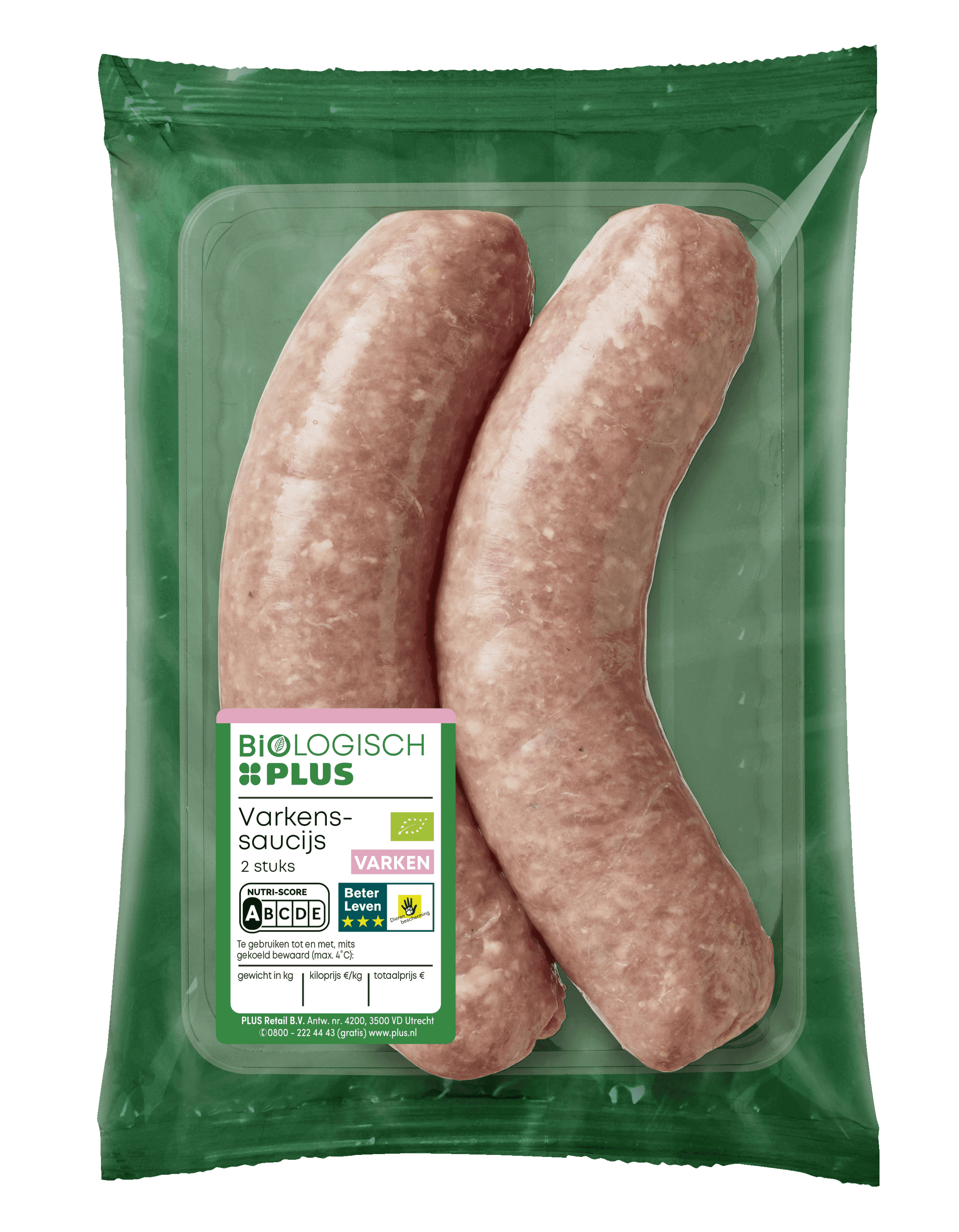 Biologisch PLUS Varkenssaucijs 2 stuks