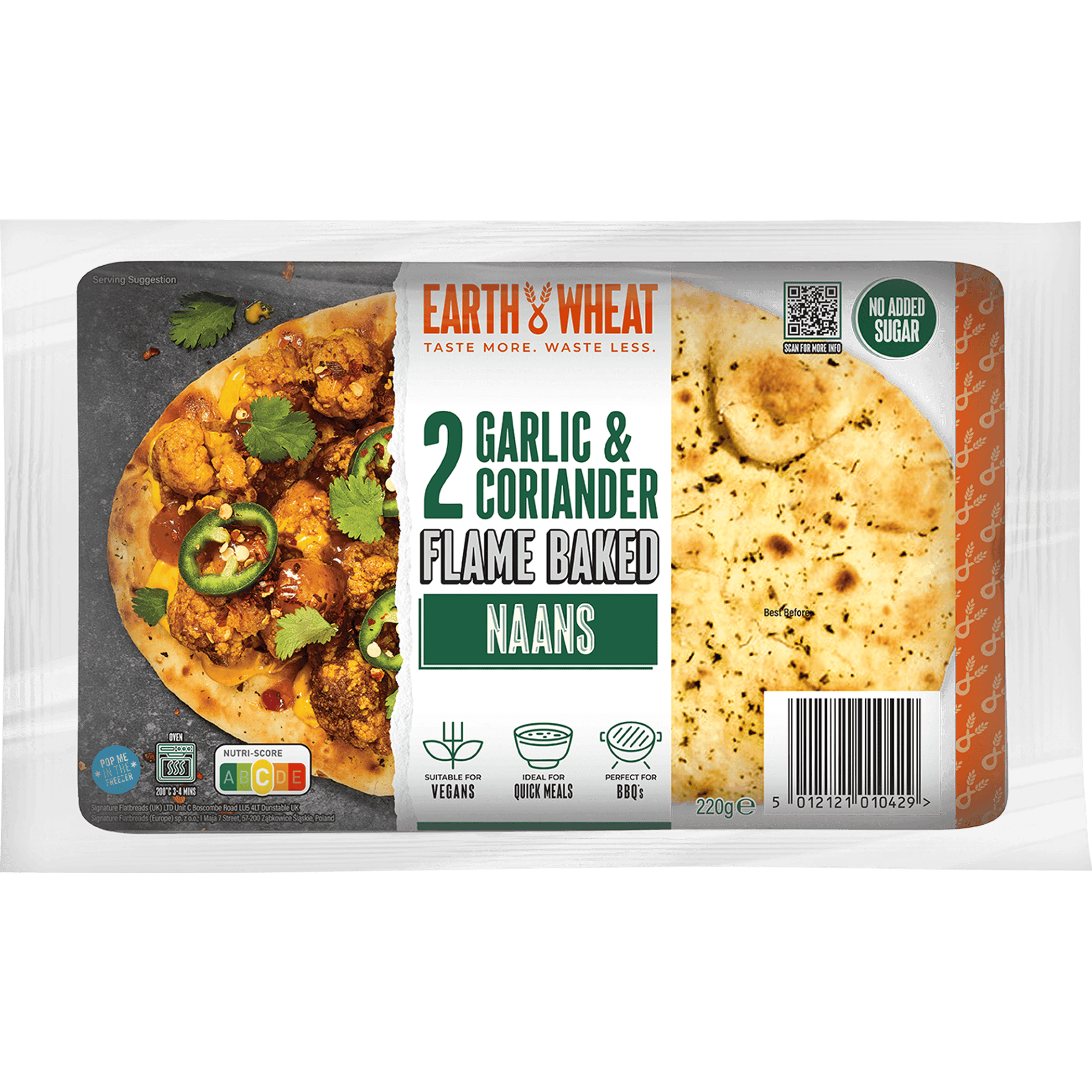 EARTH & WHEAT Naanbrood knoflook & koriander 2st.