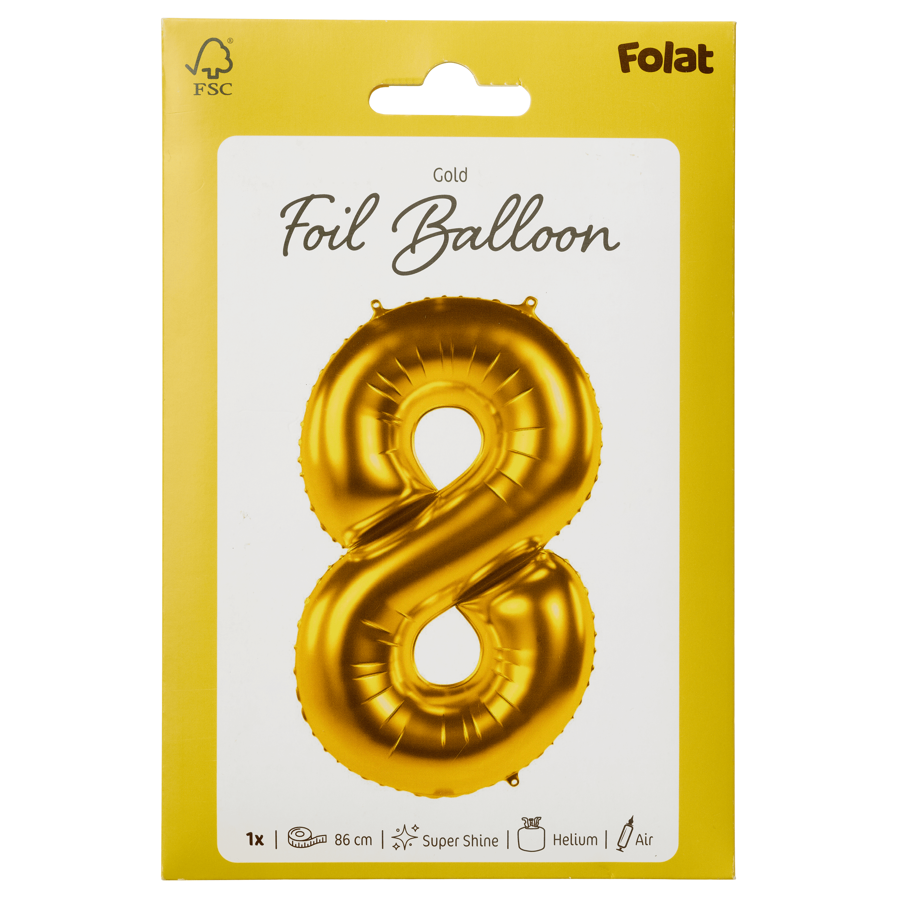 Folat Folieballon Cijfer 8 - Goud - 86 cm