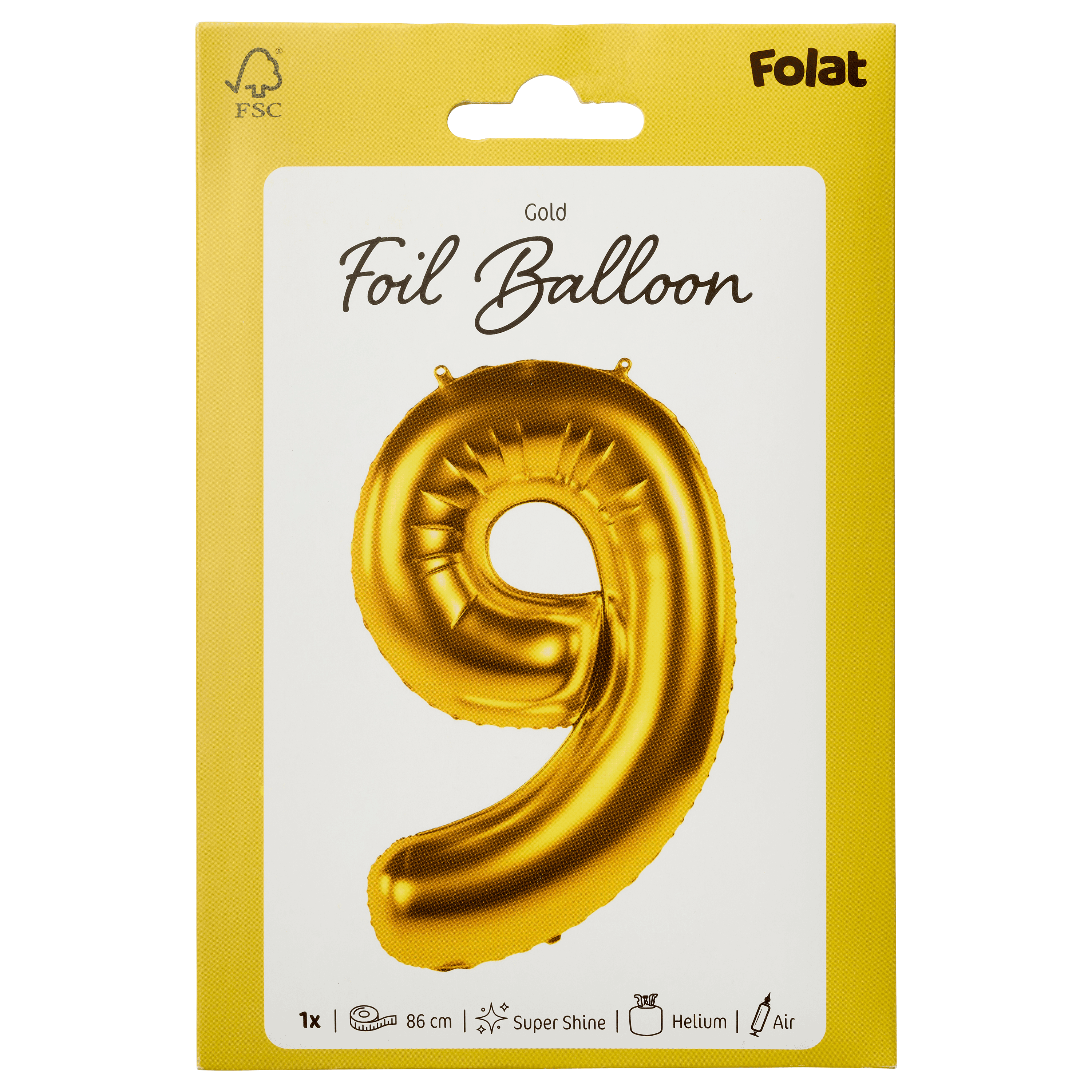 Folat Folieballon Cijfer 9 - Goud - 86 cm