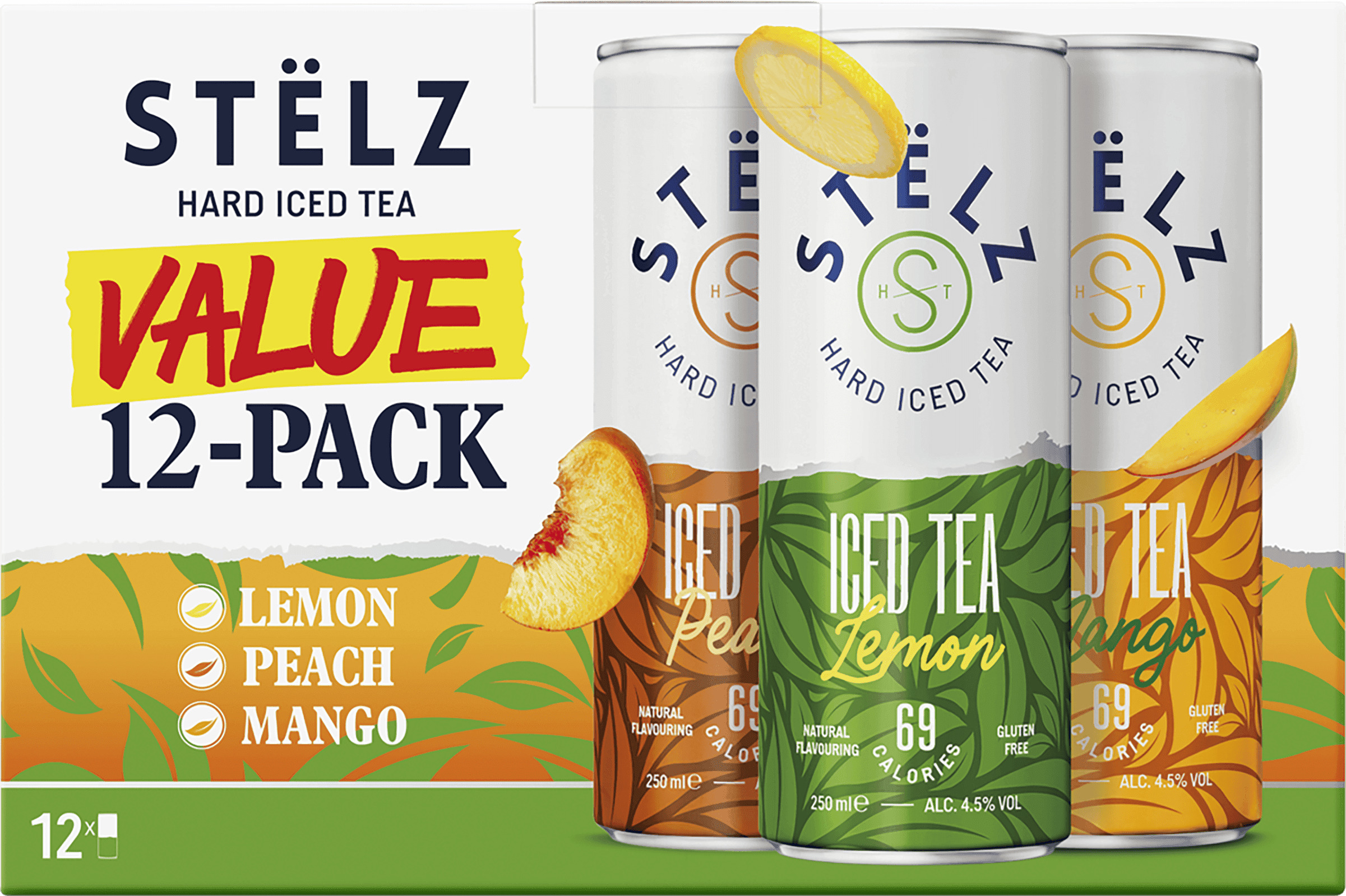 Stëlz Hard Iced Tea Mango/Lemon/Peach 12p