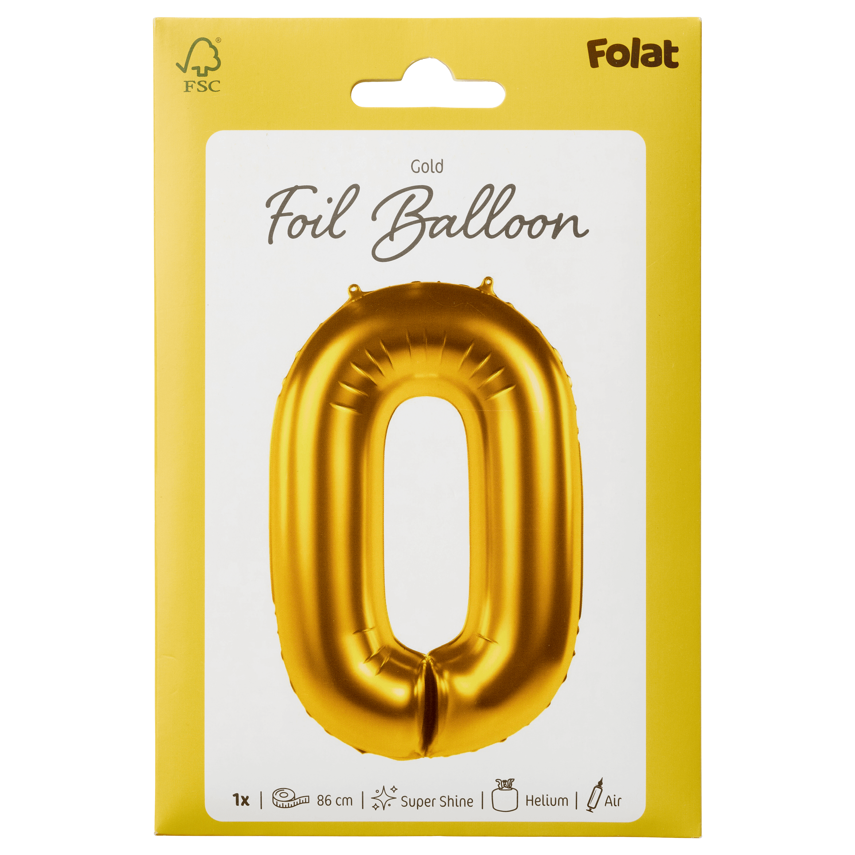 Folat Folieballon Cijfer 0 - Goud - 86 cm