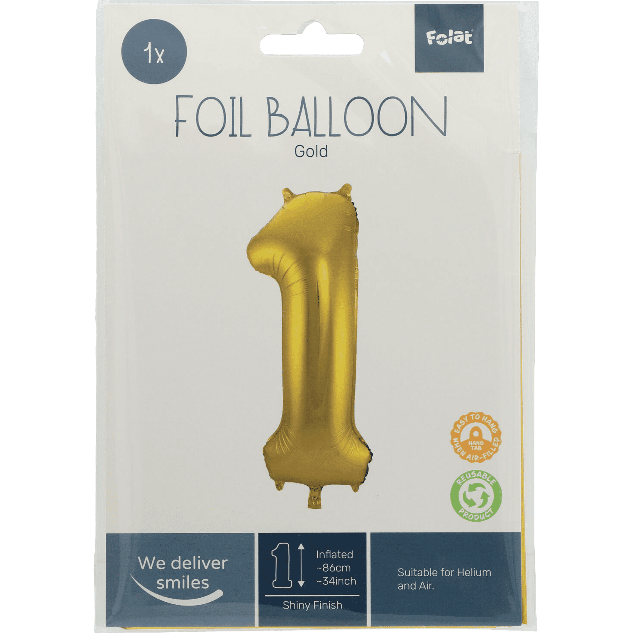 Folat Folieballon Cijfer 1 - Goud - 86 cm