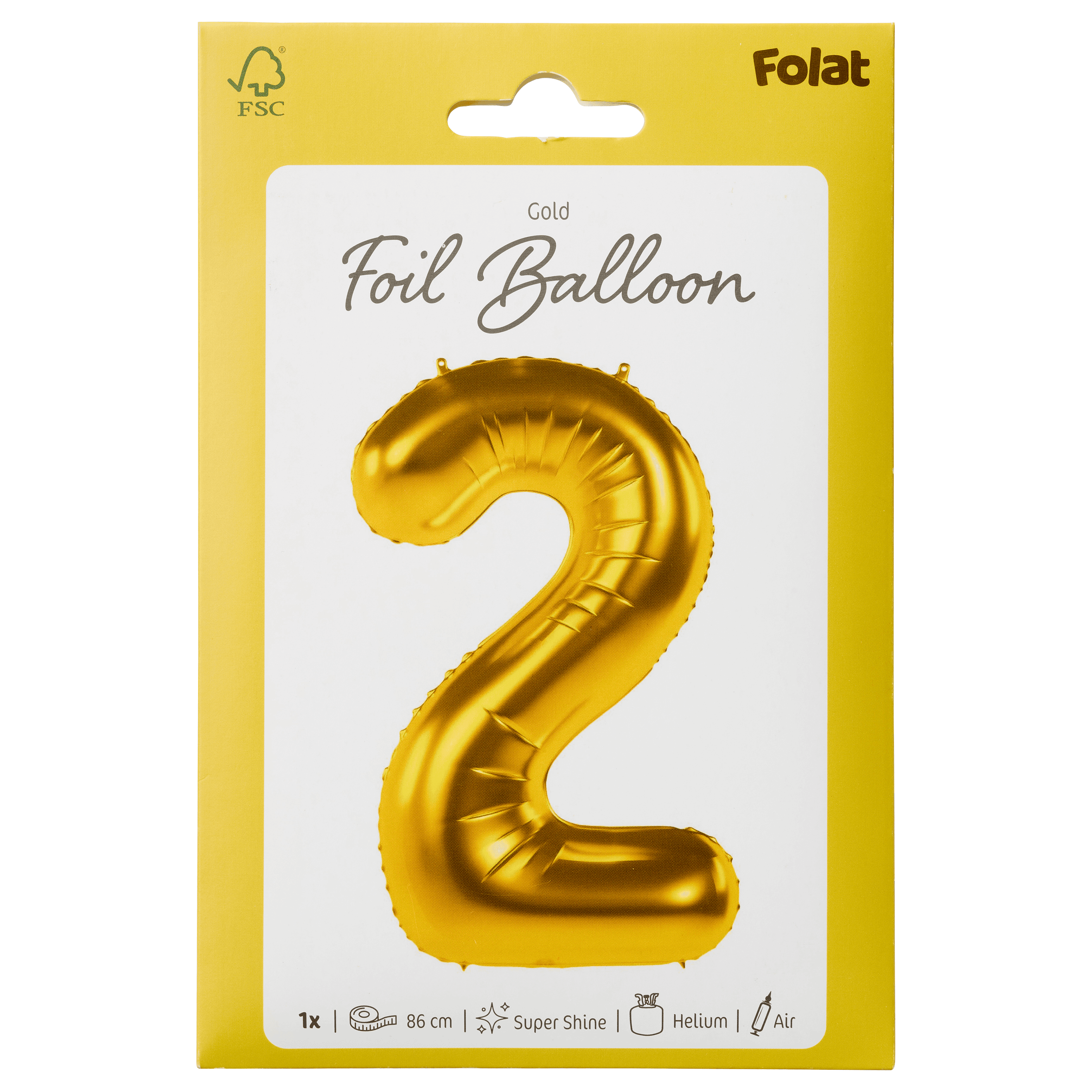 Folat Folieballon Cijfer 2 - Goud - 86 cm