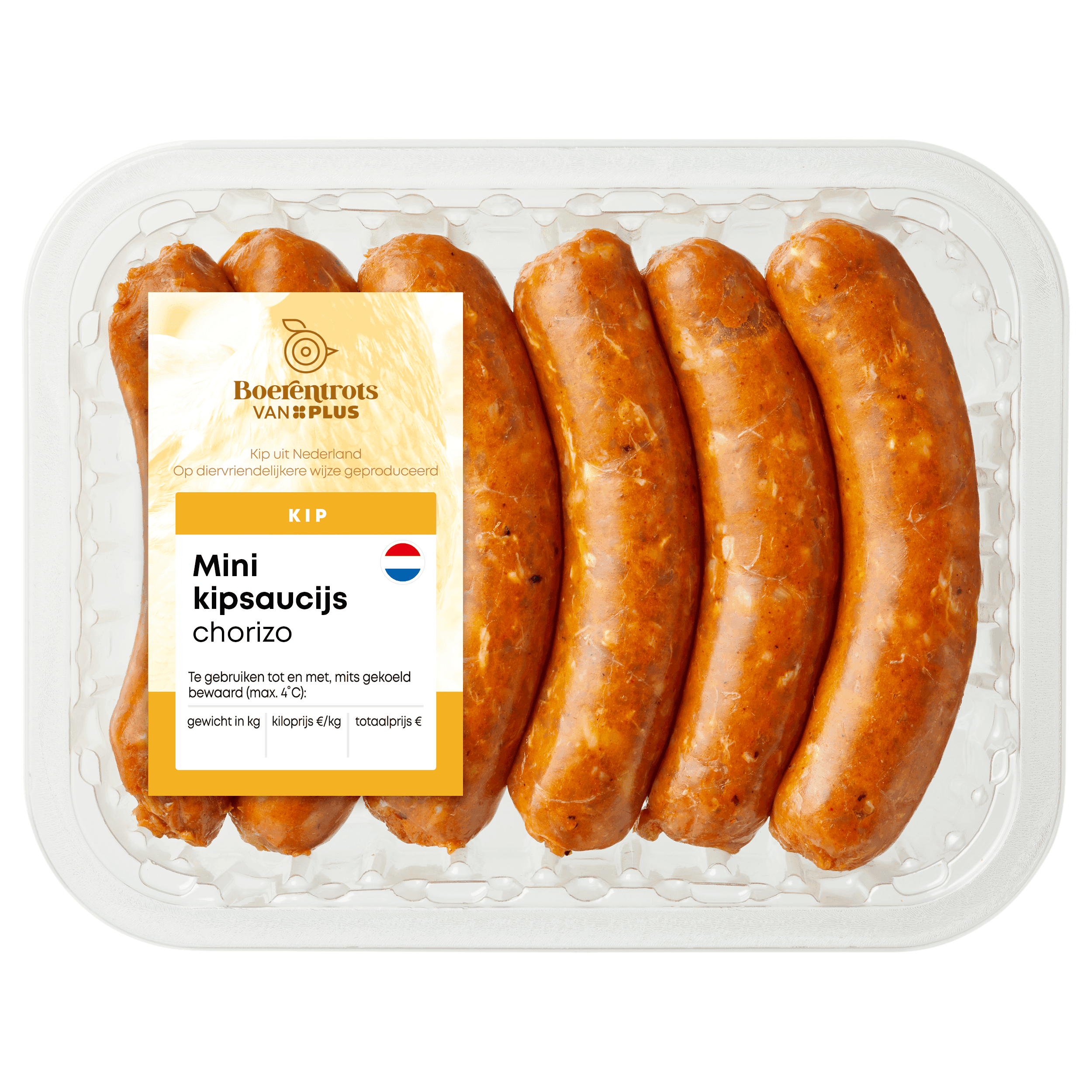 PLUS Boerentrots Mini kipsaucijs chorizo