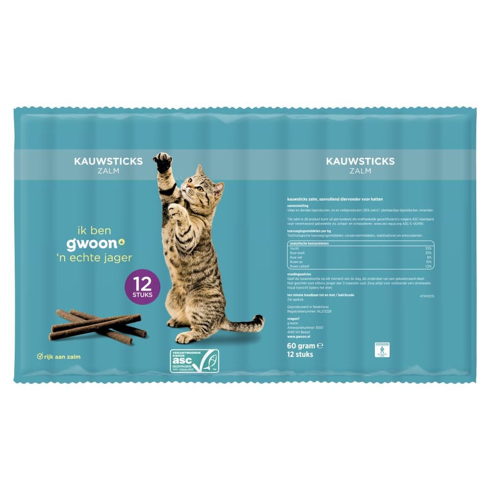 G'woon Kat Kauwsticks Zalm