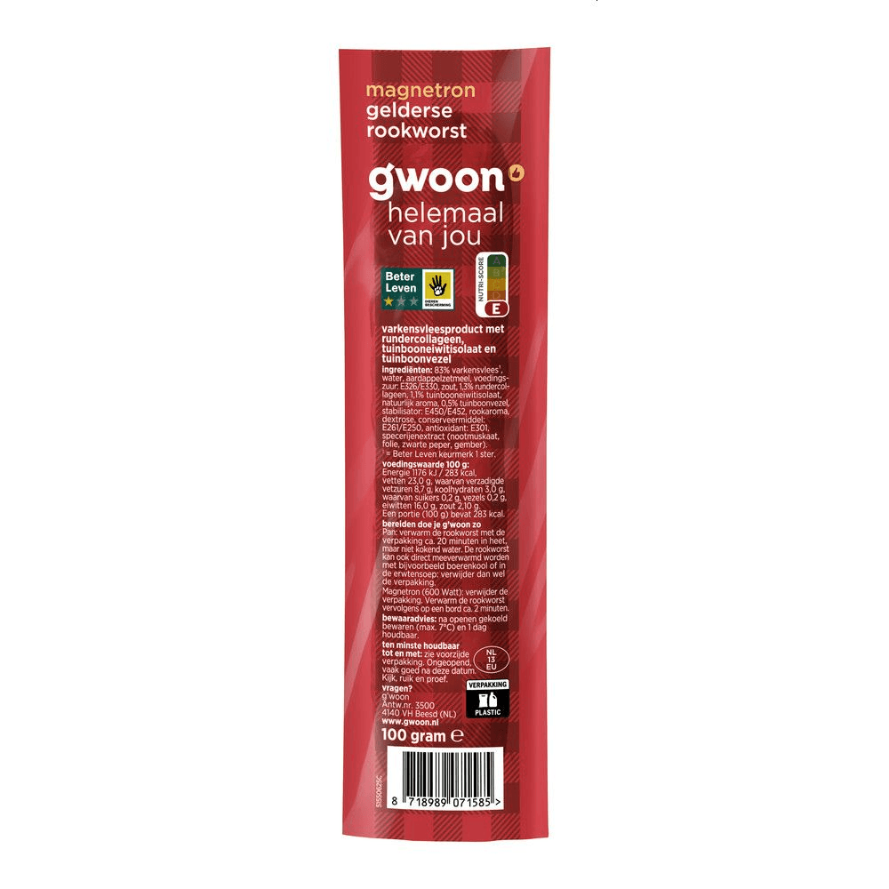 G'woon Geld. Magnetron Rookworst