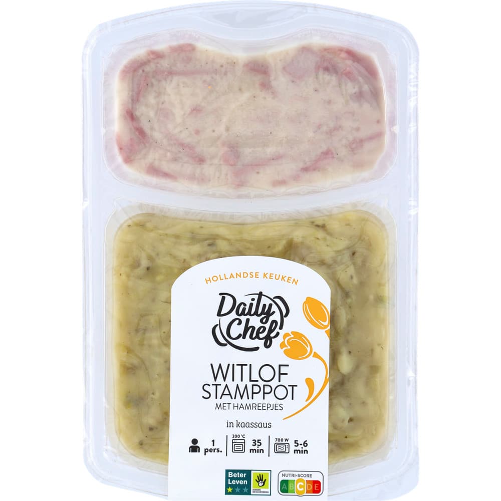 Daily Chef Witlofstamppot met kaassaus met hamreepjes