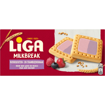 Liga Milkbreak Bosvruchten- en Frambozensmaak 6x2 biscuits 245 g
