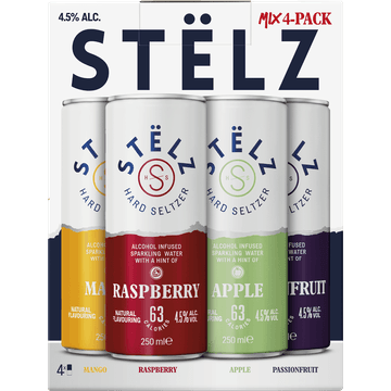 Stelz Hard seltzer apple & raspberry & mango & pa