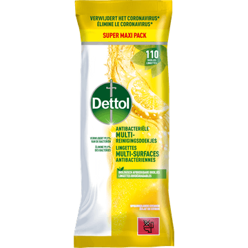 Dettol Power & Fresh Multi-Reinigingsdoekjes Sprankelende Citroen & Limoen Super Maxi 110 Stuks
