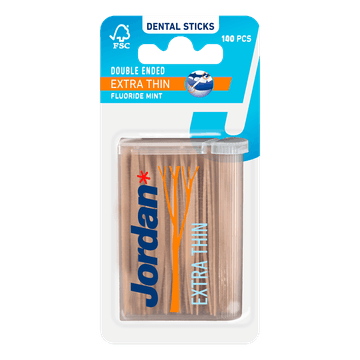 Jordan Dental Sticks Extra Thin, Fluoride/Mint 140 Stuks
