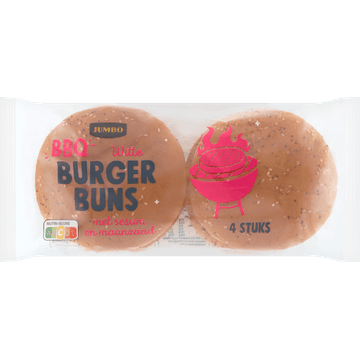 Jumbo BBQ Witte Burger Buns met Sesam en Maanzaad 4 Stuks
