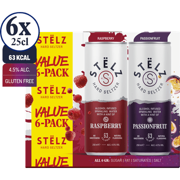 STËLZ - Hard Seltzer - Raspberry / Passionfruit Voordeelpack - 6 x 250ML
