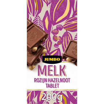 Jumbo Melkchocolade Tablet met Rozijn en Hazelnoot 200 g
