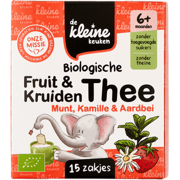 De Kleine Keuken Biologische Fruit & Kruidenthee Munt, Kamille & Aardbei 6+ Maanden 15 Zakjes 19,5 g