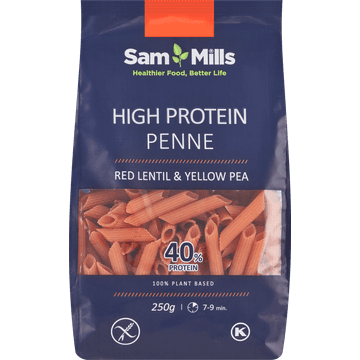 Sam Mills Penne van rode linzen & gele erwten, eiwitrijk en glutenvrij 250g