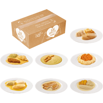 7 verschillende glad gemalen IDDSI 4 maaltijden (menu C) 2.235 g