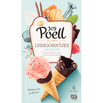 Jos Poell IJshoorntjes Cacao Dip 6 Stuks 126 g