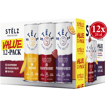 Stelz Hard Seltzer Mixed (Raspberry, Mango & Passionfruit) 12x250ML