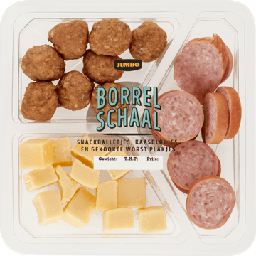 Jumbo Borrelschaal Snackballetjes, Kaasblokjes en Gekookte Worst Plakjes 246 g