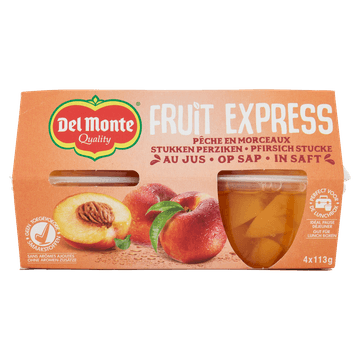 Del Monte Fruit Express Stukken Perziken op Sap 4 x 113 g