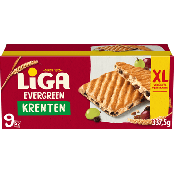 Liga Evergreen Krenten XL Voordeelverpakking 9x2 biscuits 337.5 g