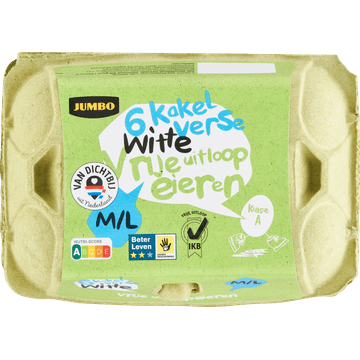 Jumbo Kakel Verse Witte Vrije Uitloop Eieren M/L 6 Stuks