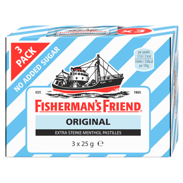 Fisherman's Friend Original Extra Sterke Menthol Pastilles 3 x 25 g