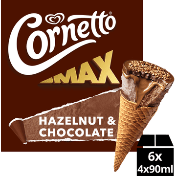 Cornetto Ijshoorntje Max Hazelnoot & Chocolade 4 x 90 ml
