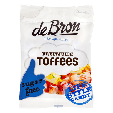 De Bron Fruitjuice Toffees Sugarfree 90 g