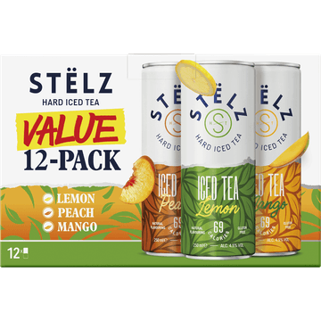 Stelz Hard Iced Tea Mixed (Peach, Lemon & Mango) 12x250ML